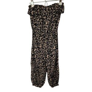 FCNY Leopard Print Strapless Jumpsuit with Elastic Waist and Ruffle Top- Size M